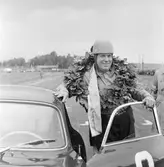 Segraren i klass 3 Turistvagnar. Gelleråsen, Karlskoga.1956-08-25