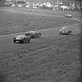 Sportbilar i full fart på Gelleråsen, Karlskoga. 1957-08 26