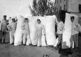 Värnpliktiga med halmmadrasser på Svea Trängkår, Älvtomtagatan, 1924