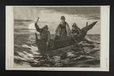 Bildtryck av fiskare i båt. Text: 
