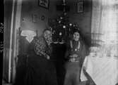 Systrarna Bertha och Fredrika Engström sitter tillsammans i finrummet vid en klädd liten gran som står på en byrå. På bordet bredvid dem står kaffekoppar uppdukade. Fredrika har sina glasögon fästade vid blusen, ett kors om halsen och ett brett bälte med stort spänne.