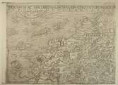 Karta, Olaus Magnus Carta Marina detalj, Finnmarken med rikliga illustrationer av folkliv, djur och natur. Daterad 1539