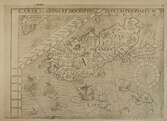 Karta, Olaus Magnus Carta Marina detalj, Island med rikliga illustrationer av folkliv, djur och natur. Daterad 1539