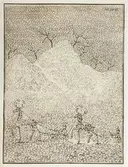 Stick ur Knud Leems bok: Beskrivelse over Finmarkens lapper, deres tungemaal, levemaade og forrige afgudsdyrkelse med J.E. Gunneri Anmaerkninger. Tab. LVII. Två män i slädar dragna av renar.