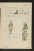 Teckning av Fritz von Dardel. Same möter Laestadius i Lappmarken samt två passagerare, Vinterlund och Selander, och två roddare i en båt. Daterad 1858. L.A. 5