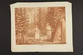 Gravyr av Fredrik Erik Martin efter förlaga av Pehr Hilleström från omkring 1800. En samisk familj utanför en kåta i skogen, renar bland träden. L.A. 1044. Jämför NMA.0103224.