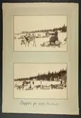 Ark med två monterade fotografiska motiv från Medelpad. Samer och renar som drar ackjor. L.A. 1306