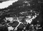 Vy från luftballong över Skansen på Djurgården i Stockholm.