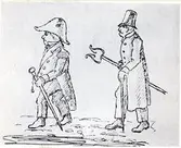 Västerås, Centrum.
Teckning föreställande Representanter för brandvaktskåren i Västerås på 1940-talet.