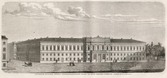 Stockholm. Vetenskapsakademiens palats vid Adolf Fredriks kyrkplan. Tecknad av O. A. Mankell.