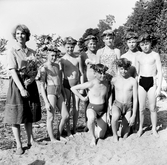 Barn på simskola, 1961