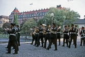 Guldsmedshyttans hemvärns musikkår spelar på Svenska flaggans dag, 1986
