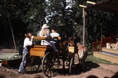 Skådespelare i hästdragen vagn i teaterföreställningen 