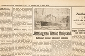 Elfsborgs Läns Annonsblad. Jätteångaren Titanic förolyckad.