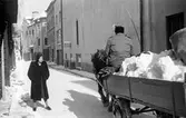 Snöröjning med häst och vagn, 1950-tal