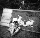 Flicka med kaniner i bur, 1942