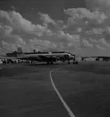 Grafisk Konst (herr Romell) Bromma: flygvärdinna, SAS-plan, bil o flyg parkeringsplats