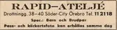 Reklam för Rapid-ateljé, 1960