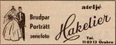Reklam för Ateljé Hakelier, 1960
