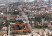 Flygbild över innerstaden, ca 1980