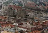 Flygbild över södra innerstaden, ca 1980