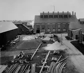Gjutning av betongpålar för klockfundamentet, ca 1929