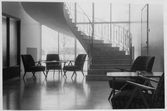 Läshörnor och trappa i Viby Folkbibliotek i Vretstorp, 1950-tal