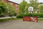 Basketkorg på innergård i Pettersberg, 2016-05-24