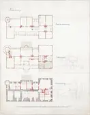 Kolorerad arkitektritning av Hugo Hammarskjöld. Projekt: Fredensborg Herrgård. Utan årtal.