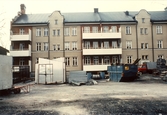 Byggarbetsplats vid hyreshus på Markgatan 21, 1982