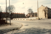 Vy över kvarteret Mållan mot nordväst från Markgatan, 1982