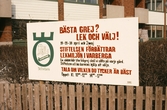 Skylt för projektet Förbättrad lekmiljö i Varberga, 1970-tal