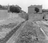 Grundläggning i hus B vid nybyggnation i kvarteret Tunnbindaren, 1959