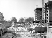 Schakt i hus C vid nybyggnation i kvarteret Tunnbindaren, mars 1960