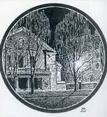 Västerås.
Träsnitt föreställande teatern på Slottsgatan.