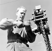 Upplastning av räls på vagn, 1950-tal