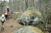 Barn vid stenblock vid Östgötaviken i Tivedens Nationalpark, 1989