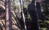 Passage mellan stenblock i Storesjöområdet i Tivedens Nationalpark, 1984