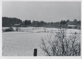 Vintertid över åkrarna i Hallen, 1940-tal. Till vänster ses 