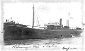 Lastångfartyget Thetis byggd år 1884 på O. A. Brodins varv i Gävle. Text på vykortet som är stämplat i Hull, England 