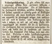 Velocipedåkning. Ur Tidning för Wenersborgs stad och län. 1869-07-09