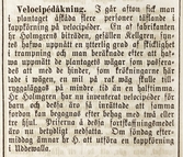 Velocipedåkning. Ur Tidning för Wenersborgs stad och län. 1869-07-09