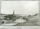 Västerås, Trumslagarskogen.
Teckning utförd av Johan Gustaf Schultz 1852, föreställande vy mot Domkyrkan.