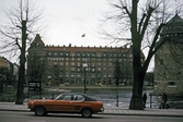 Centralpalatset ses över Svartån från Engelbrektsgatan, 1980-tal