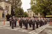 Militärens musikkår spelar vid invigningen av Mälarbanan, 1997-10-13
