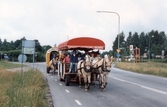 Häst och vagn körs mot stan från Lundby och Vivalla, 1980-tal