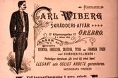 Annons för Carl Wibergs skrädderi i Örebro adresskalender, ca 1900