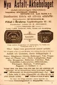 Annons för Nya Asfalt-aktiebolaget i Örebro adresskalender, ca 1900