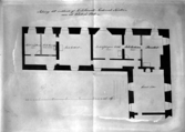 Västerås slott. Planritning av våningen 1 trappa upp, östra längans södra del och kanslisalen i södra längan.