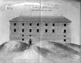 Västerås slott. Fasadritning, västra längans ytterfasad, mot slottsängen, februari 1814.